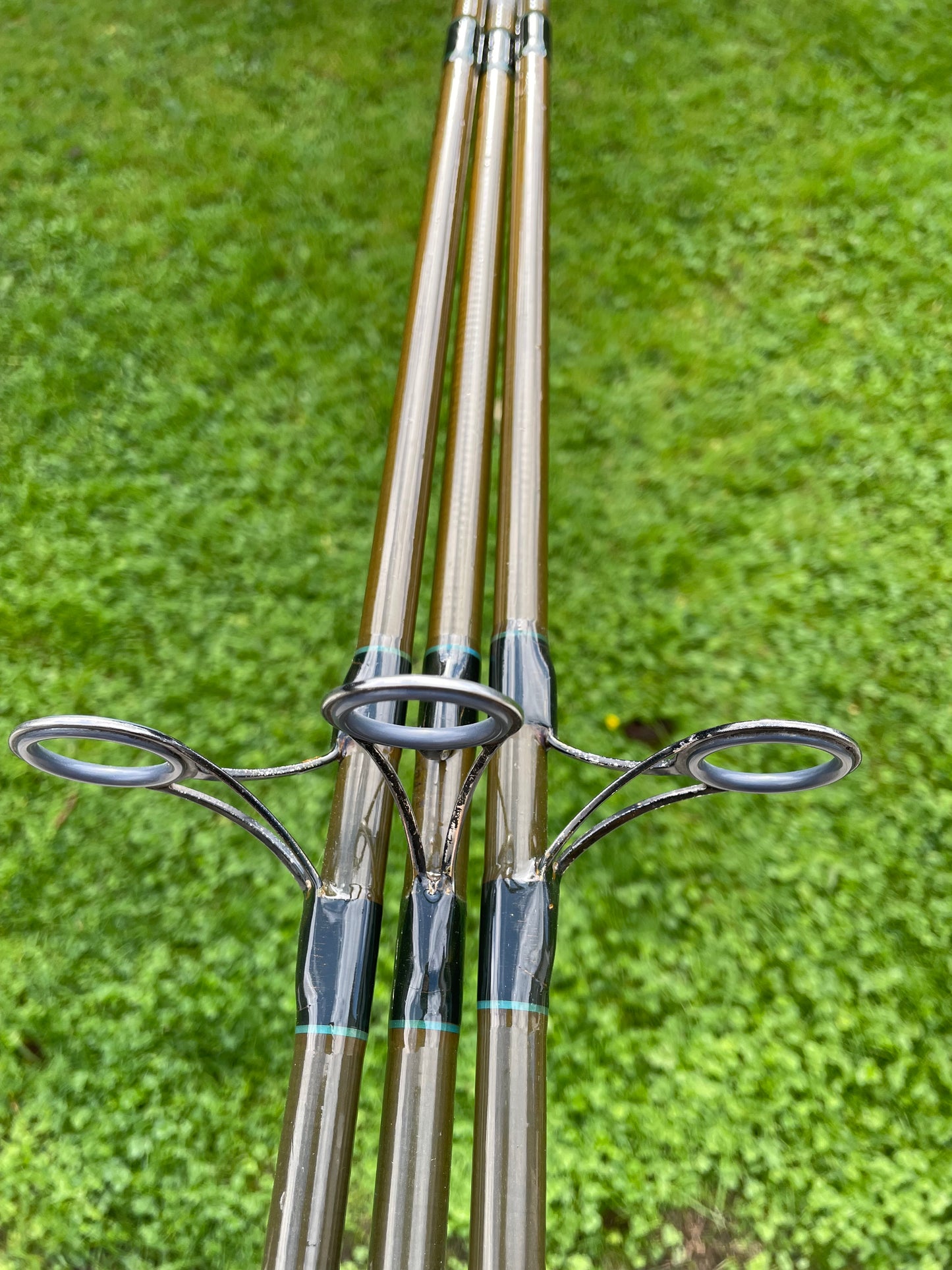 3 x Simpson’s Of Turnford Kevin Maddocks Trident M.P.R Old School Carbon Carp Fishing Rods. 12’6”. 1990s.