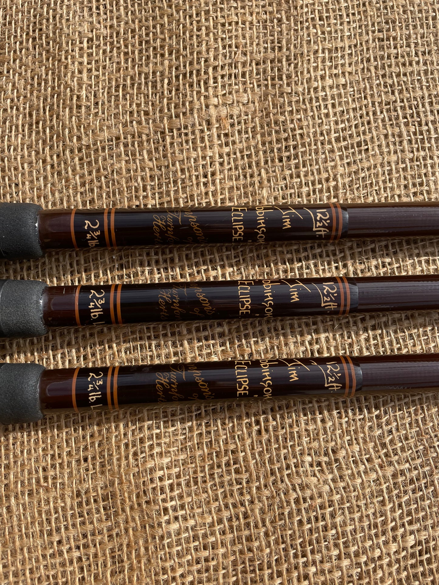 3 x Simpson’s Of Turnford Jim Gibbinson Eclipse LR 12’6” Old School Carp Fishing Rods. 1990s.