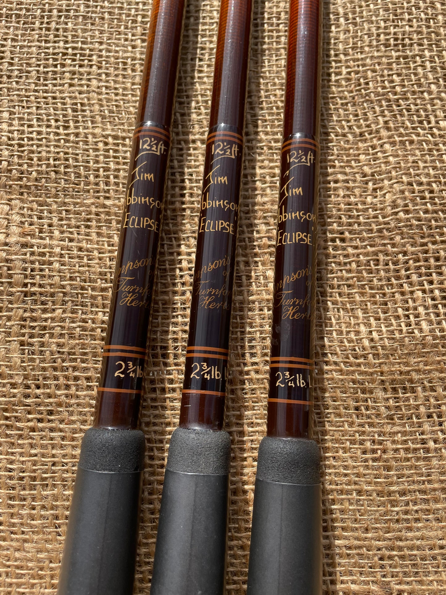 3 x Simpson’s Of Turnford Jim Gibbinson Eclipse LR 12’6” Old School Carp Fishing Rods. 1990s.