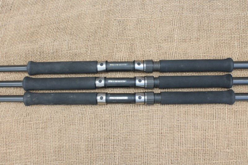 3 x Custom Built Old School Carbon Carp Fishing Rods. Circa 1980s.