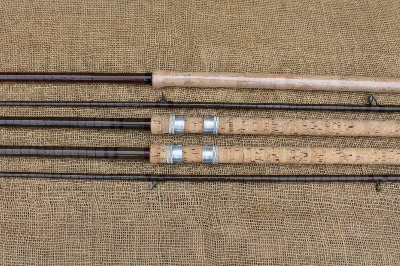 2 x Custom Vintage Glass Carp Fishing Rods With Bespoke Glass Landing Net Handle.