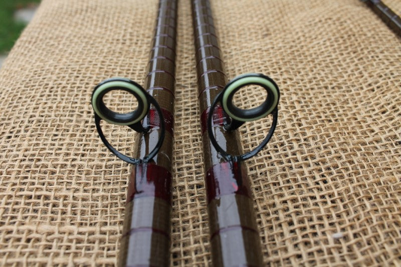 2 x Custom Vintage Glass Carp Fishing Rods With Bespoke Glass Landing Net Handle.