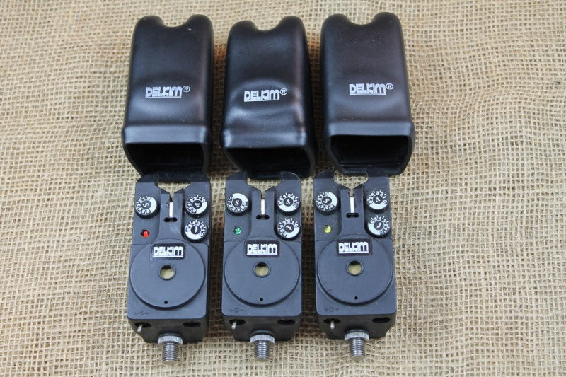 3 x Delkim Bite Alarms. Classic 1st Issue. With Protective Cases. 1990s.